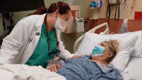 kidney transplant patient magdalena lying bed and transplant nurse